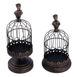 Living And Home 2 Pack Antique Bronze Distressed Birdcage Iron Candle Holders Staggered Height Retro Table Decor - thumbnail 4