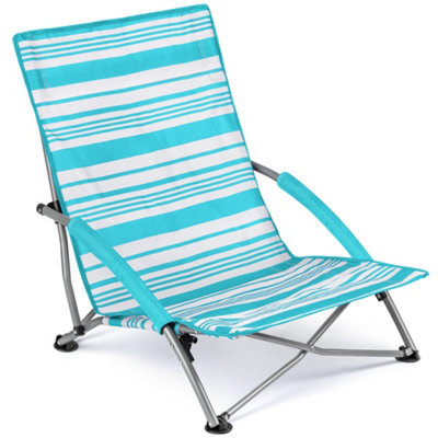 Trail Outdoor Leisure Low Beach Chair Folding Outdoor Camping Garden Festival Lightweight Lounger Seat - Blue Stripe - image 1