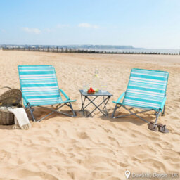 Trail Outdoor Leisure Low Beach Chair Folding Outdoor Camping Garden Festival Lightweight Lounger Seat - Blue Stripe - thumbnail 2