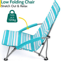Trail Outdoor Leisure Low Beach Chair Folding Outdoor Camping Garden Festival Lightweight Lounger Seat - Blue Stripe - thumbnail 3