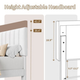 Double Velvet Upholstered Bed Frame With Adjustable Tufted Headboard - White - thumbnail 7