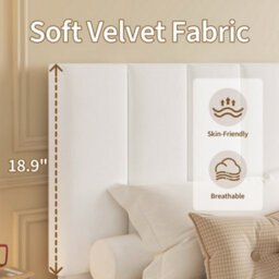 Double Velvet Upholstered Bed Frame With Adjustable Tufted Headboard - White - thumbnail 4