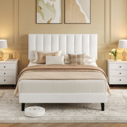 Double Velvet Upholstered Bed Frame With Adjustable Tufted Headboard - White - thumbnail 2