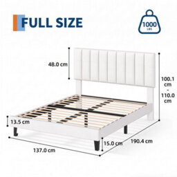 Double Velvet Upholstered Bed Frame With Adjustable Tufted Headboard - White - thumbnail 3