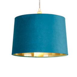 Lighting Collection Velvet Gleam Teal Drum Pendant Shade With Gold Inner Lining - thumbnail 2