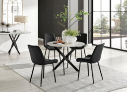 Furniturebox Uk Novara White Marble Black Leg Round Dining Table & 4 Black Pesaro Black Leg Chairs - thumbnail 1