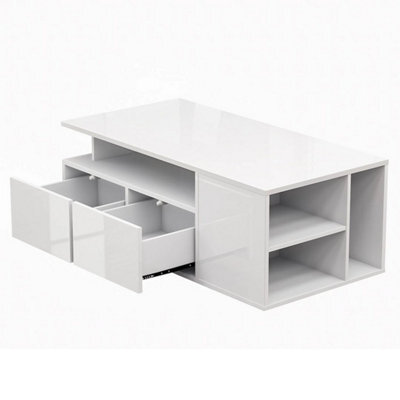 Led High Gloss Coffee Table With 2 Push Latch Open Drawers - image 1