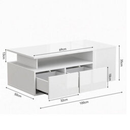 Led High Gloss Coffee Table With 2 Push Latch Open Drawers - thumbnail 2