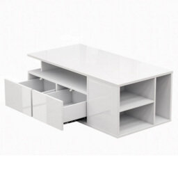 Led High Gloss Coffee Table With 2 Push Latch Open Drawers - thumbnail 1