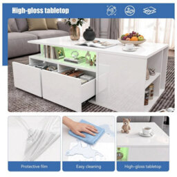 Led High Gloss Coffee Table With 2 Push Latch Open Drawers - thumbnail 5