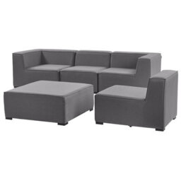 Wyld And Coco Garden Sofa Set 4-Seater With Ottoman, Grey Fabric, Modular Outdoor Seating L320 X D90 X H65Cm - thumbnail 7