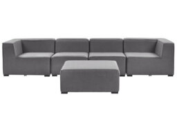 Wyld And Coco Garden Sofa Set 4-Seater With Ottoman, Grey Fabric, Modular Outdoor Seating L320 X D90 X H65Cm - thumbnail 1