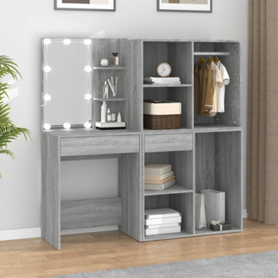 Vidaxl Led Dressing Table With Cabinets Grey Sonoma Engineered Wood - image 1
