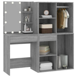 Vidaxl Led Dressing Table With Cabinets Grey Sonoma Engineered Wood - thumbnail 6