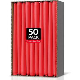 Taper Dinner Candles, Non-Drip Long Candles, 7 Hour Burn Time, Paraffin Wax, Cotton Wicks, Unscented, Red, 50 Pack - thumbnail 1