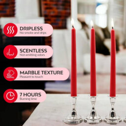 Taper Dinner Candles, Non-Drip Long Candles, 7 Hour Burn Time, Paraffin Wax, Cotton Wicks, Unscented, Red, 50 Pack - thumbnail 2