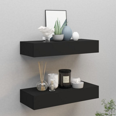 Vidaxl Wall-Mounted Drawer Shelves 2 Pcs Black 60X23.5X10Cm Mdf - image 1