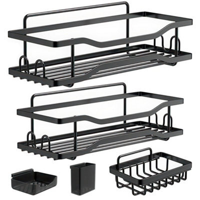 Shower Caddy 2 Tier Rustproof No Drill Bathroom Caddy, 33Cm Self Adhesive Bathroom Shelves, Shower Basket With Soap Holder, Hooks - image 1