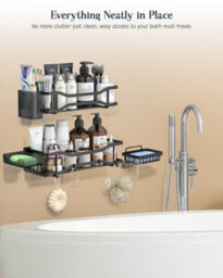 Shower Caddy 2 Tier Rustproof No Drill Bathroom Caddy, 33Cm Self Adhesive Bathroom Shelves, Shower Basket With Soap Holder, Hooks - thumbnail 8