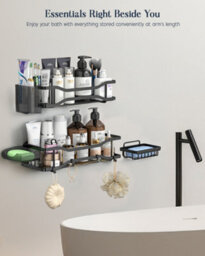 Shower Caddy 2 Tier Rustproof No Drill Bathroom Caddy, 33Cm Self Adhesive Bathroom Shelves, Shower Basket With Soap Holder, Hooks - thumbnail 9