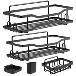 Shower Caddy 2 Tier Rustproof No Drill Bathroom Caddy, 33Cm Self Adhesive Bathroom Shelves, Shower Basket With Soap Holder, Hooks - thumbnail 1