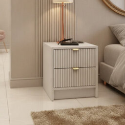 Bedside Table Nightstand With Drawers Tireno 2Sz Mdf Sand Beige Laminated Ribbed Fronts Modern Unit For Bedroom Home Decor - thumbnail 1