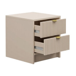 Bedside Table Nightstand With Drawers Tireno 2Sz Mdf Sand Beige Laminated Ribbed Fronts Modern Unit For Bedroom Home Decor - thumbnail 4
