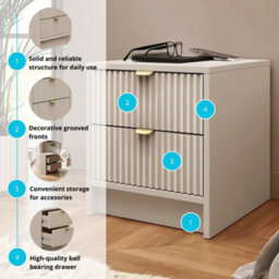 Bedside Table Nightstand With Drawers Tireno 2Sz Mdf Sand Beige Laminated Ribbed Fronts Modern Unit For Bedroom Home Decor - thumbnail 6