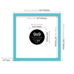 "9X9"" Turquoise Picture Frame - 9X9"" Square Frame With 6X6"" Mount For 9X9""/6X6"" Pictures Vintage Style Thin Edge, 1 Pack" - thumbnail 2