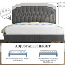 150X200Cm Dark Grey Double Upholstered Bed With Adjustable Tufted Headboard Dark Grey - thumbnail 6