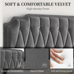 150X200Cm Dark Grey Double Upholstered Bed With Adjustable Tufted Headboard Dark Grey - thumbnail 4