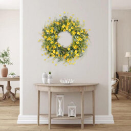 Amorly Yellow Daisy Wreath 17 In Spring Summer Wreath Fake Silk Floral Wreath For Front Door Window Wall Wedding Farmhouse Festival Decor - thumbnail 4