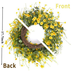 Amorly Yellow Daisy Wreath 17 In Spring Summer Wreath Fake Silk Floral Wreath For Front Door Window Wall Wedding Farmhouse Festival Decor - thumbnail 6