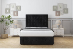 "Sloomy Berlin Black Naples Divan Bed Base 2 Drawers Left Side-54"" Floor Standing Headboard & 12"" Footboard 2'6 Small Single" - thumbnail 2
