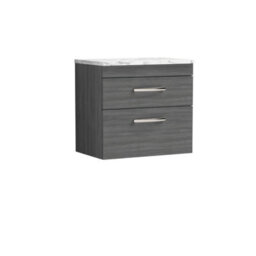Nuie Athena Wall Hung 2-Drawer Vanity Unit With Laminate Worktop In Anthracite Woodgrain