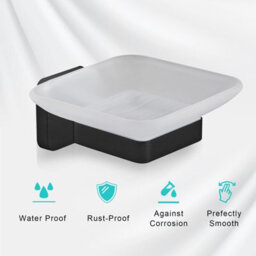 Jassferry Wall Mounted Soap Dish Holder Black Glass Frosted Square Soap Tray For Shower - thumbnail 5
