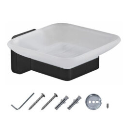 Jassferry Wall Mounted Soap Dish Holder Black Glass Frosted Square Soap Tray For Shower