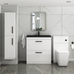 Royal Bathrooms Turin 800mm Floor Standing Vanity Unit 2 Drawer Gloss White With Black Basin & Handles - thumbnail 5