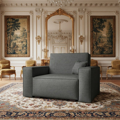 Upholstered Sofa Bed Armchair With Sleeping Function And Storage Solid Wood Legs Wooden Frame 123X88X102Cm Dark Grey - image 1