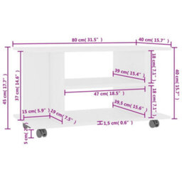 Walplus Tv Cabinet With Castors White 80X40X45 Cm Engineered Wood - thumbnail 6