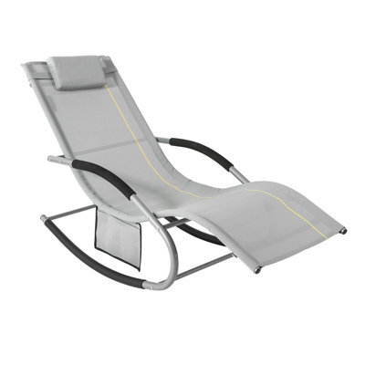Sobuy Ogs28-Hg, Outdoor Garden Rocking Sun Lounger Recliner Relaxing Chair With Headrest And Side Bag, Grey,w147Xd63Xh85 - image 1