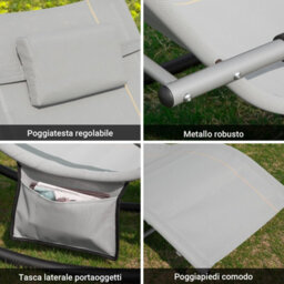 Sobuy Ogs28-Hg, Outdoor Garden Rocking Sun Lounger Recliner Relaxing Chair With Headrest And Side Bag, Grey,w147Xd63Xh85 - thumbnail 6
