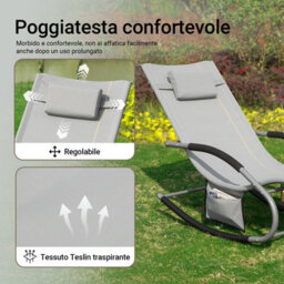 Sobuy Ogs28-Hg, Outdoor Garden Rocking Sun Lounger Recliner Relaxing Chair With Headrest And Side Bag, Grey,w147Xd63Xh85 - thumbnail 5