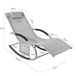 Sobuy Ogs28-Hg, Outdoor Garden Rocking Sun Lounger Recliner Relaxing Chair With Headrest And Side Bag, Grey,w147Xd63Xh85 - thumbnail 2