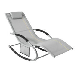 Sobuy Ogs28-Hg, Outdoor Garden Rocking Sun Lounger Recliner Relaxing Chair With Headrest And Side Bag, Grey,w147Xd63Xh85 - thumbnail 1