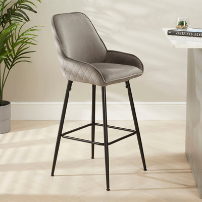 The Furniture Market Savoy Storm Grey Velvet Bar Stool 72Cm Seat Height Black Satin Metal Legs Diamond Quilted Back Anti-Scratch Adjustable Feet - image 1