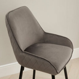 The Furniture Market Savoy Storm Grey Velvet Bar Stool 72Cm Seat Height Black Satin Metal Legs Diamond Quilted Back Anti-Scratch Adjustable Feet - thumbnail 7