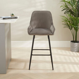 The Furniture Market Savoy Storm Grey Velvet Bar Stool 72Cm Seat Height Black Satin Metal Legs Diamond Quilted Back Anti-Scratch Adjustable Feet - thumbnail 6