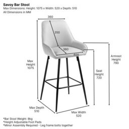 The Furniture Market Savoy Storm Grey Velvet Bar Stool 72Cm Seat Height Black Satin Metal Legs Diamond Quilted Back Anti-Scratch Adjustable Feet - thumbnail 9