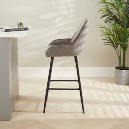 The Furniture Market Savoy Storm Grey Velvet Bar Stool 72Cm Seat Height Black Satin Metal Legs Diamond Quilted Back Anti-Scratch Adjustable Feet - thumbnail 3